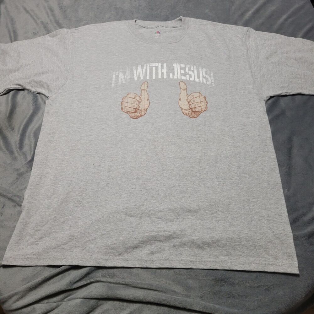 Im With Jesus Tee Mens XL Graphic Shirt Grey‎ Comfort Stretch Short Sleeve Top